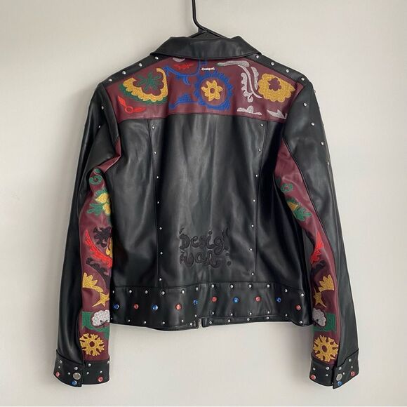 Desigual Carole Jewelled Faux Leather Embroidered Jacket Size 8 NWT - Picture 11 of 13